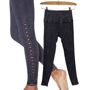 Spiritual Gangster Grey Black Ribbed Leggings with Side Cutouts Size XS